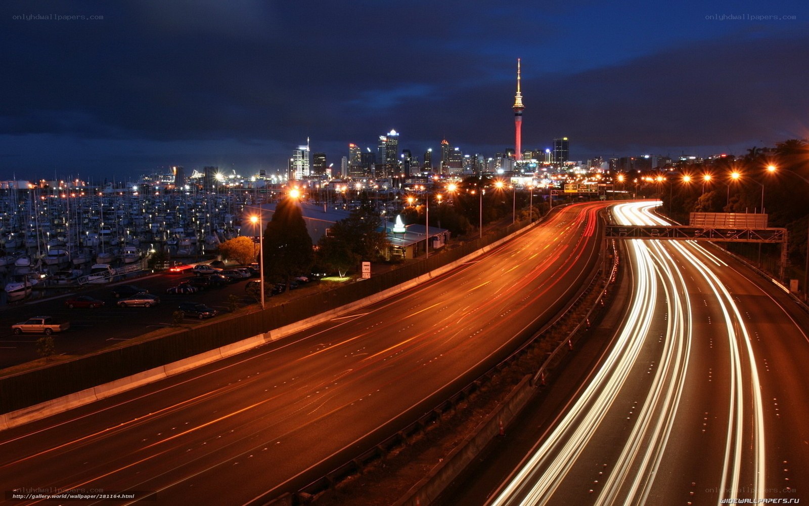 Nighttime city highway scene