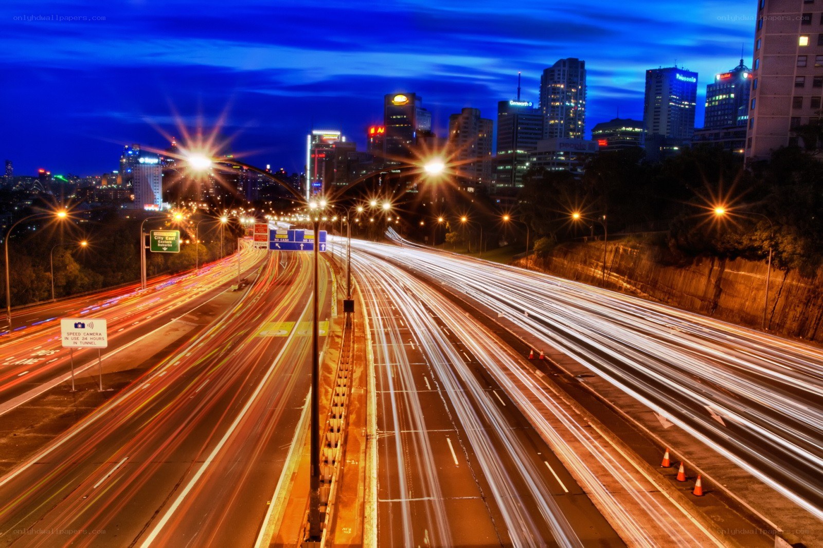 Nighttime city highway traffic