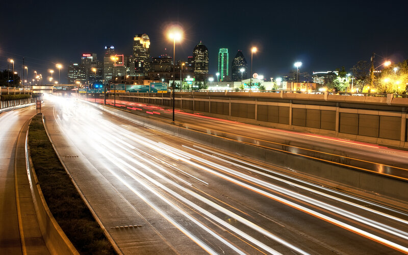 Nighttime city highway traffic