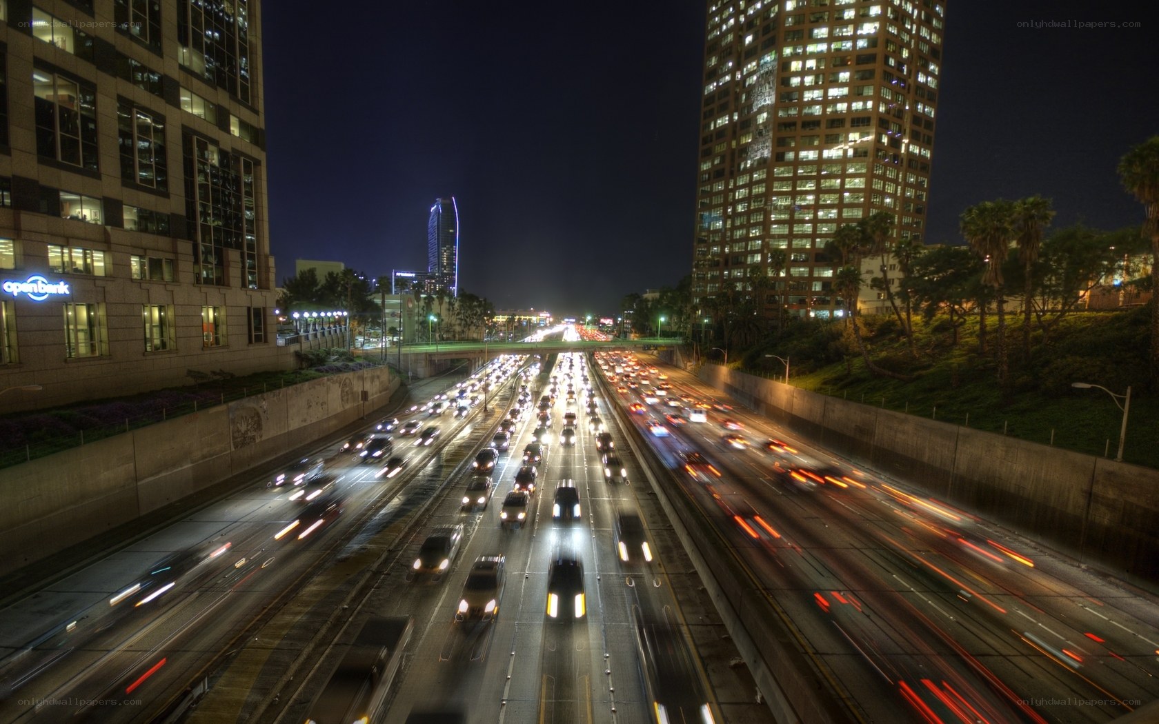 Nighttime city highway traffic