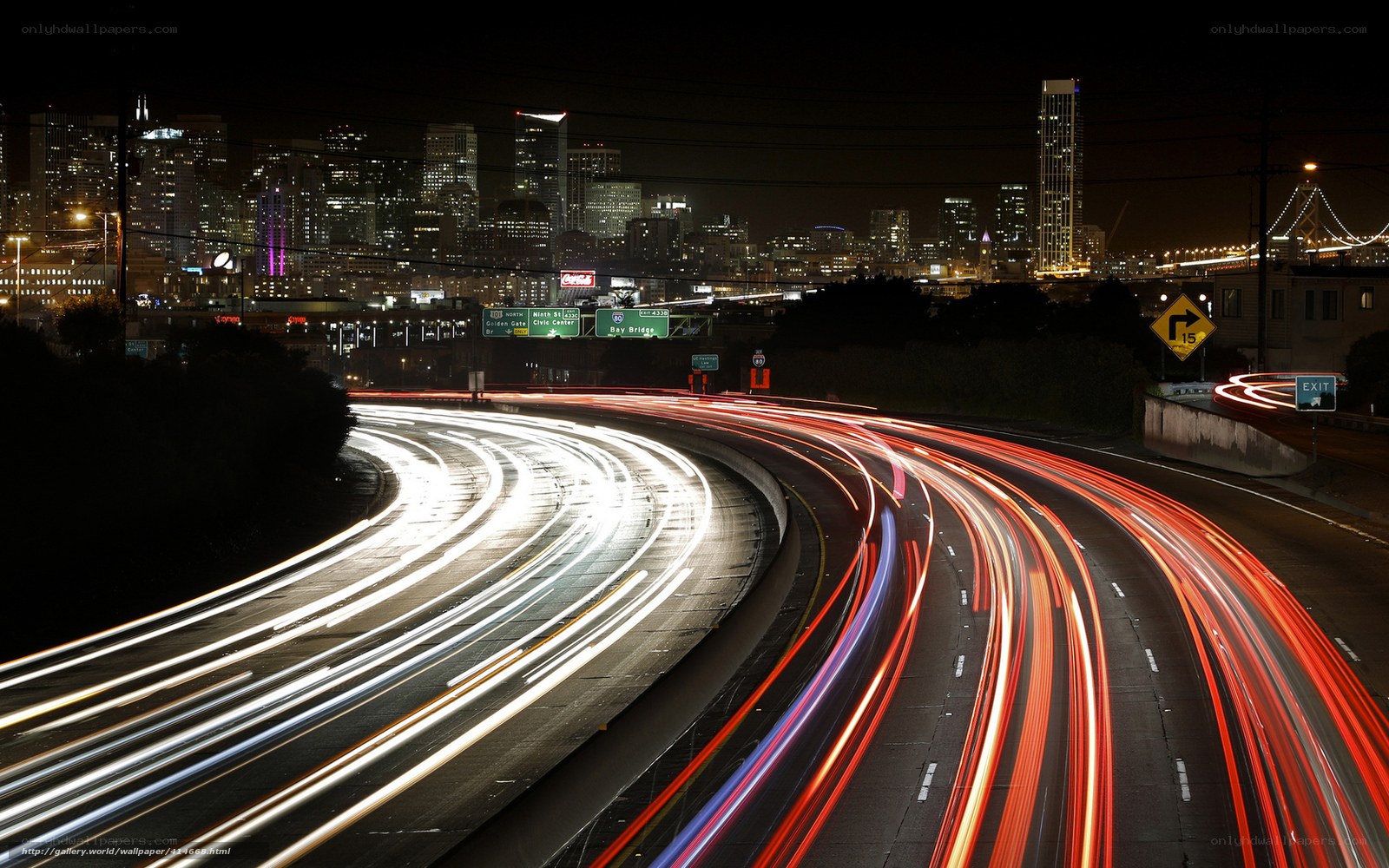 Nighttime city highway traffic
