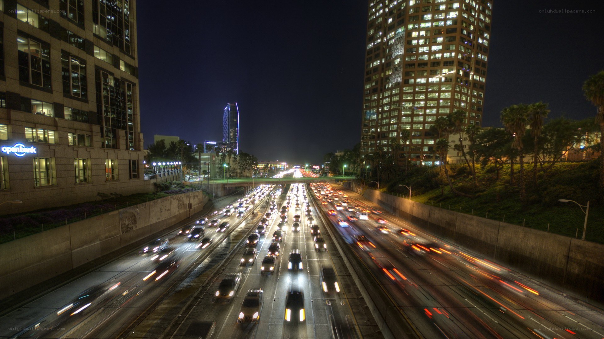 Nighttime city highway traffic