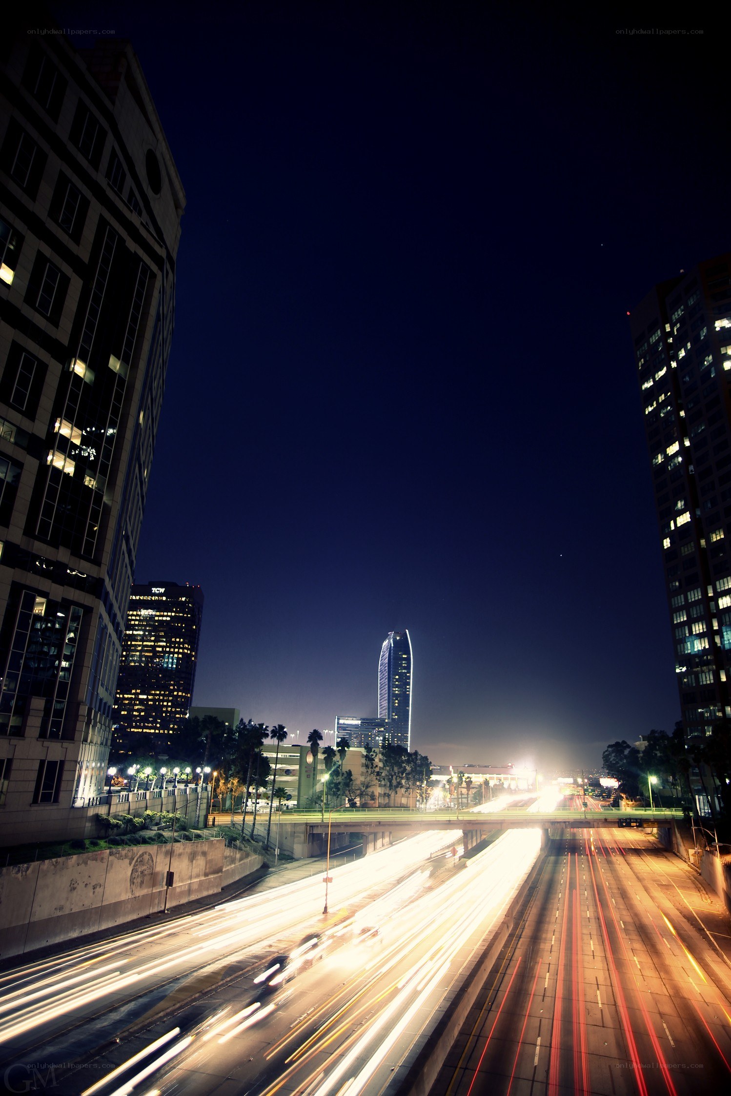 Nighttime city highway traffic