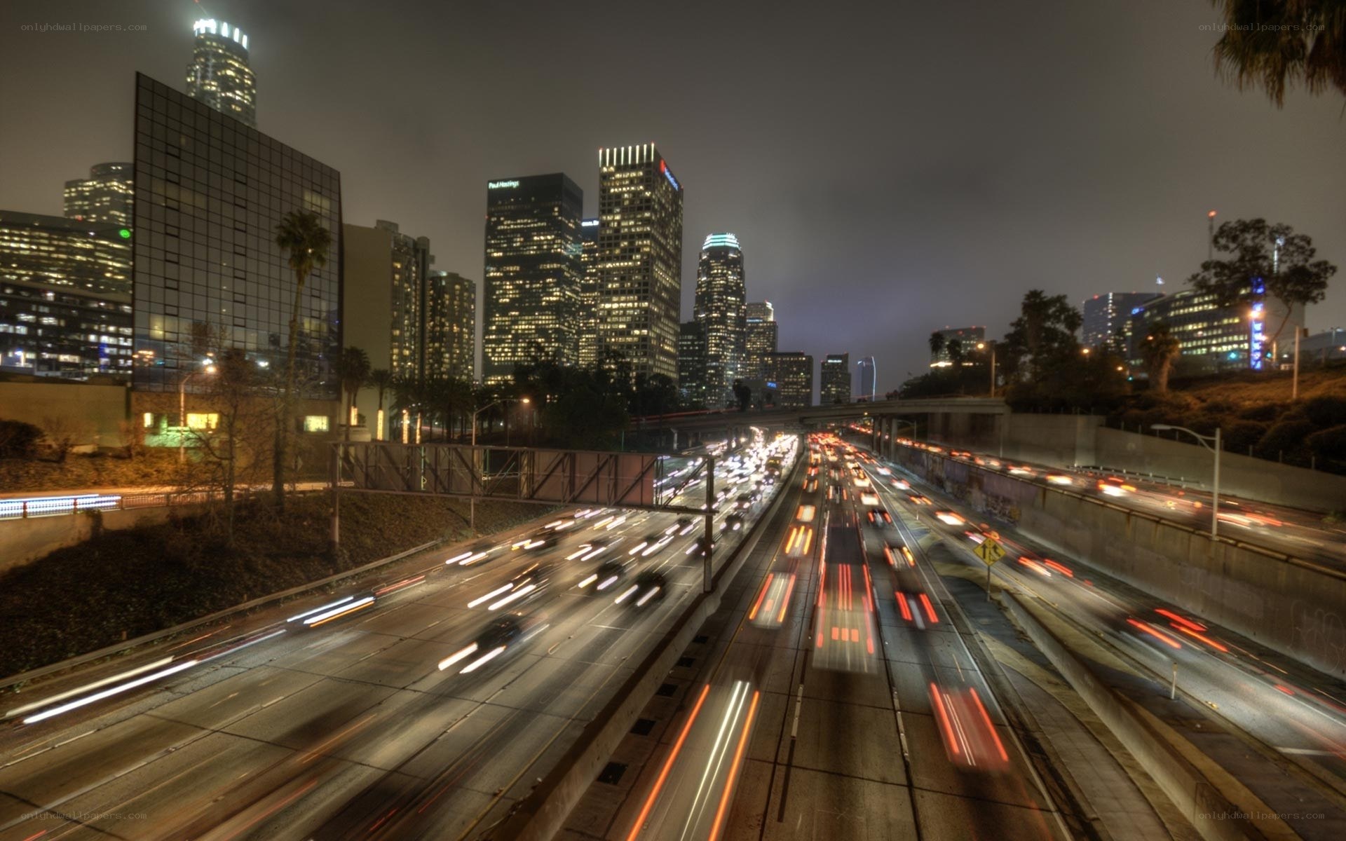 Nighttime city highway traffic