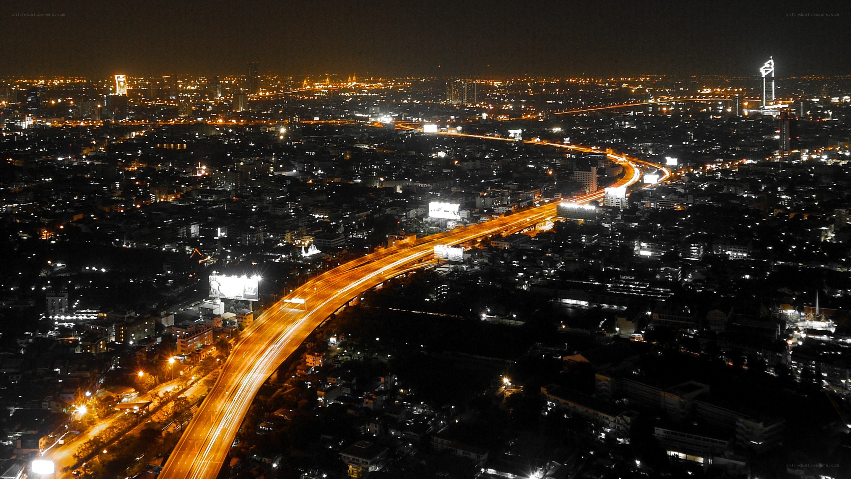 nighttime city highway view