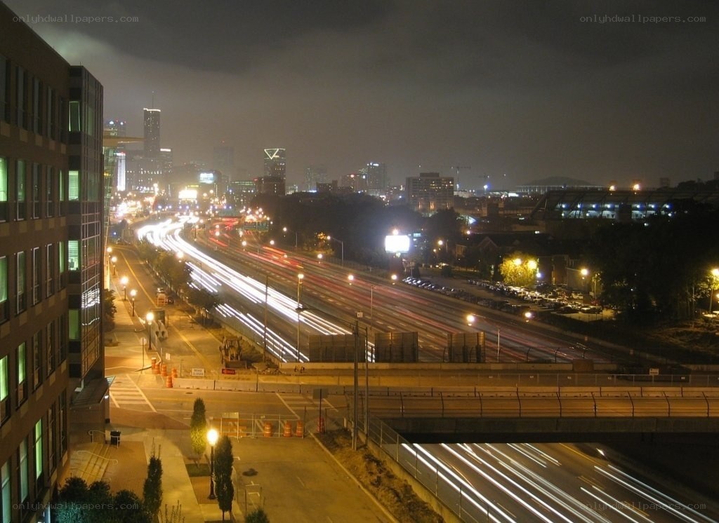 Nighttime city highway view