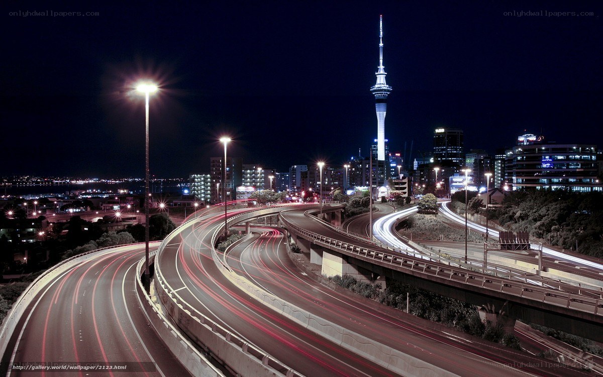 Nighttime city highway with Sky Tower