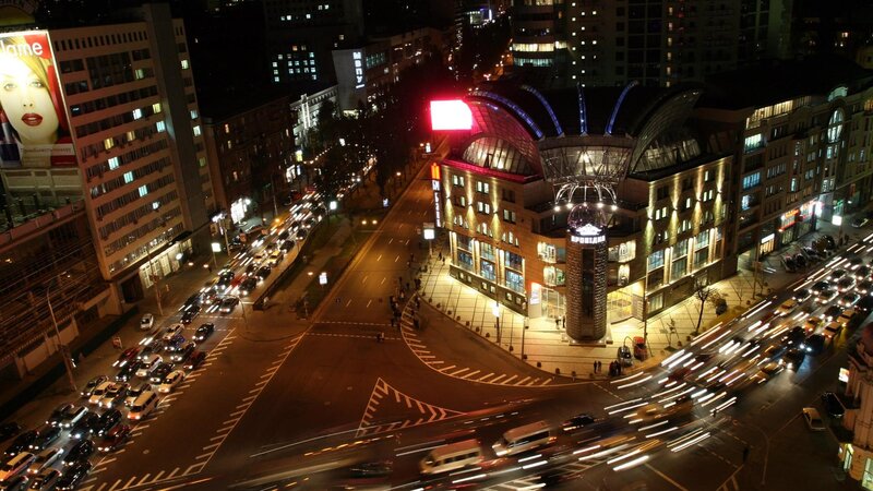 Nighttime City Intersection — Black, Busy