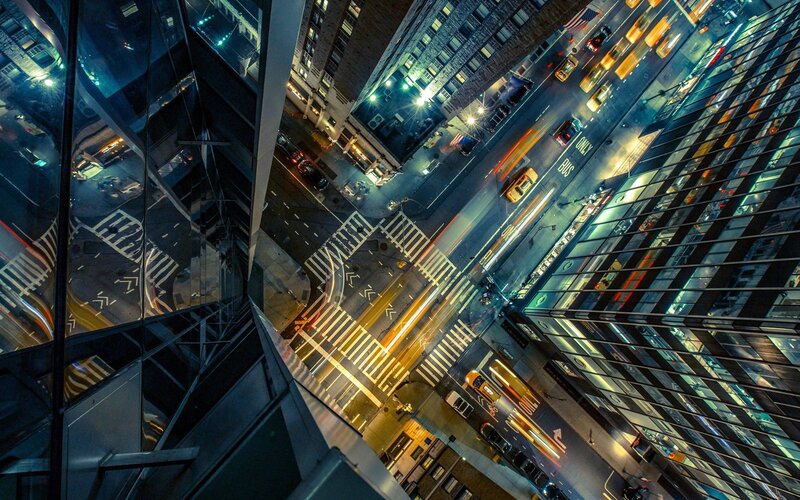 Nighttime City Intersection — Blue, Dramatic, Night