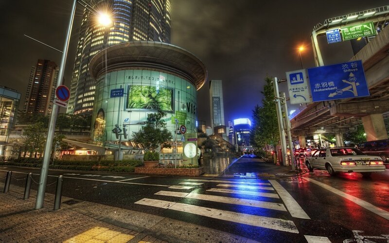 Nighttime City Intersection — Blue