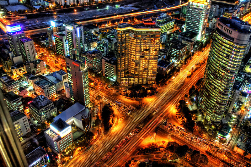 Nighttime City Intersection — Yellow, Dramatic, Night