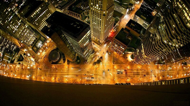 Nighttime City Intersection — Yellow, Dramatic