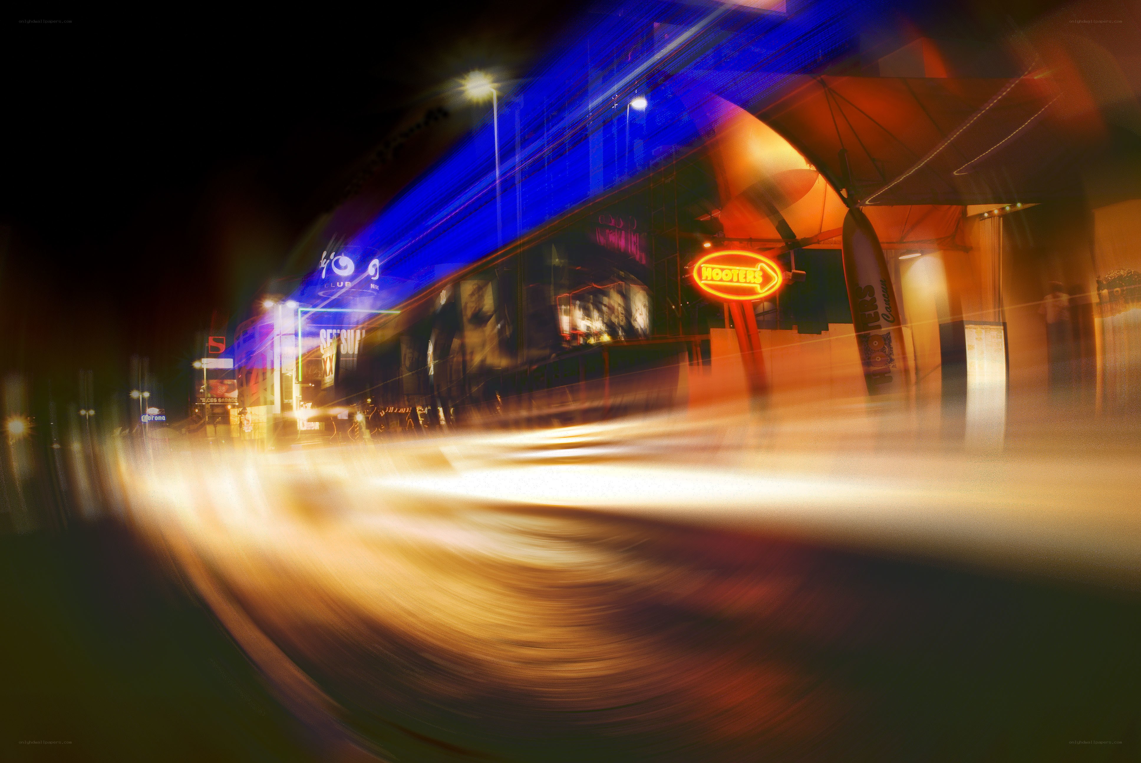Nighttime city lights in motion
