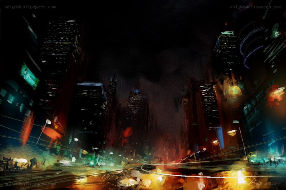 Nighttime city lights motion blur