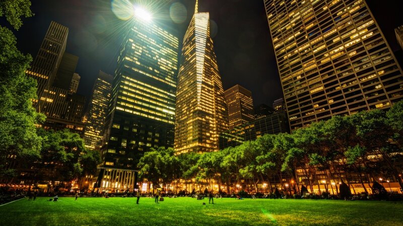 nighttime city park scene