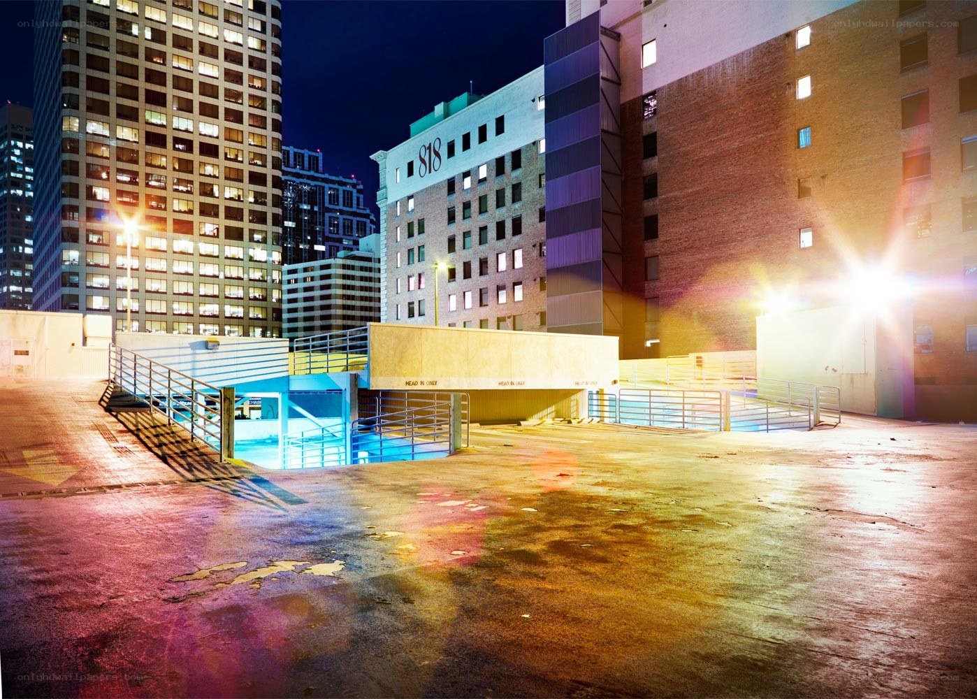 Nighttime city parking garage
