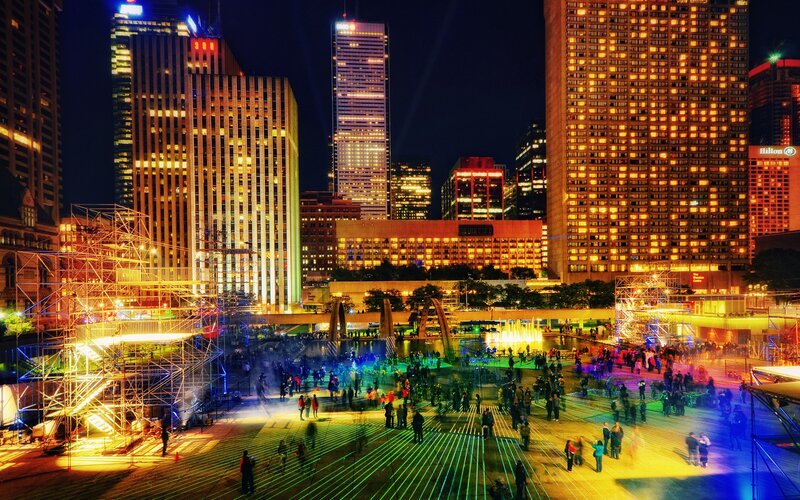 Nighttime City Plaza