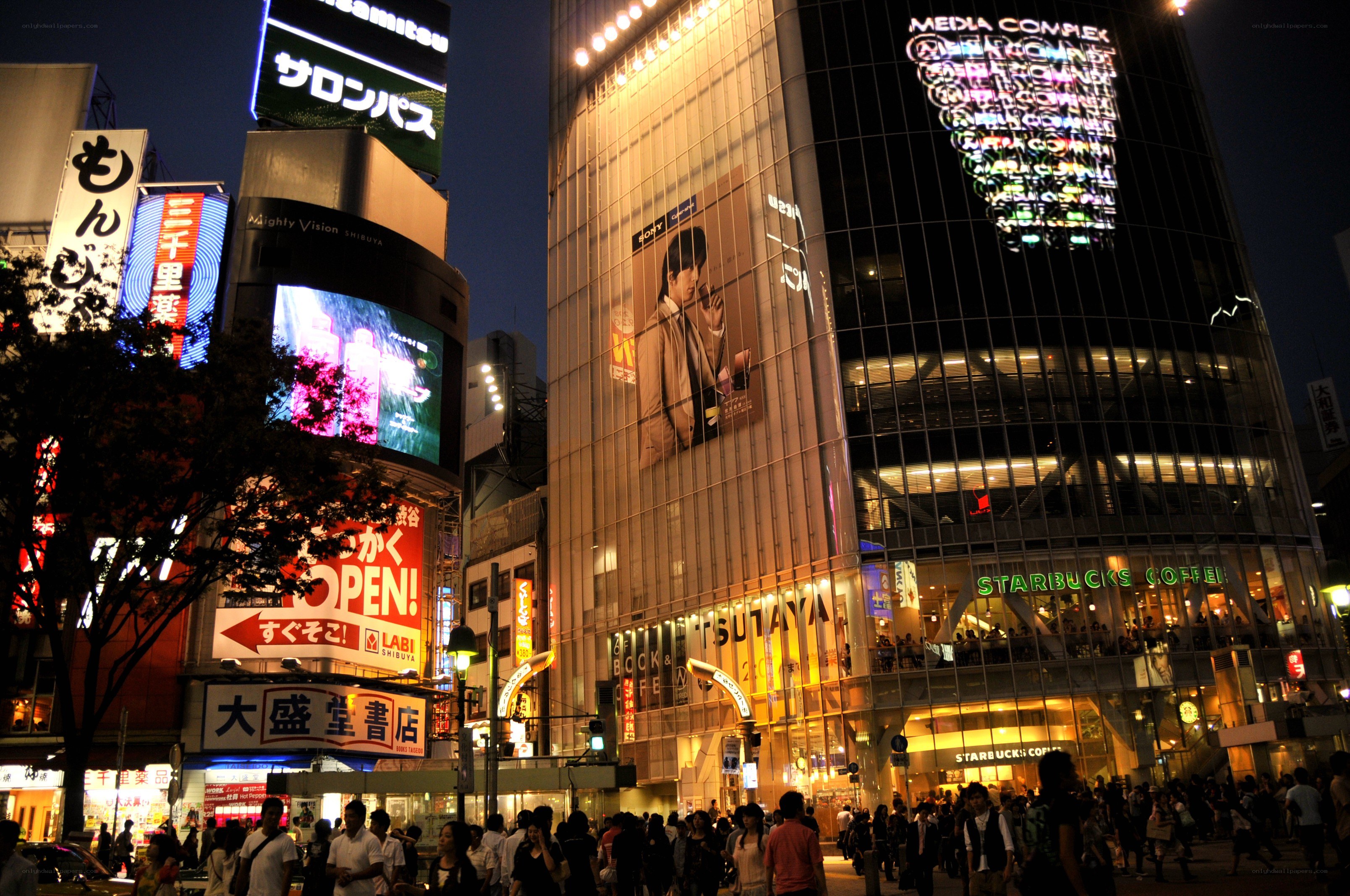 Nighttime city scene in Shibuya