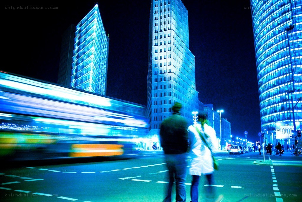 Nighttime city scene with motion blur