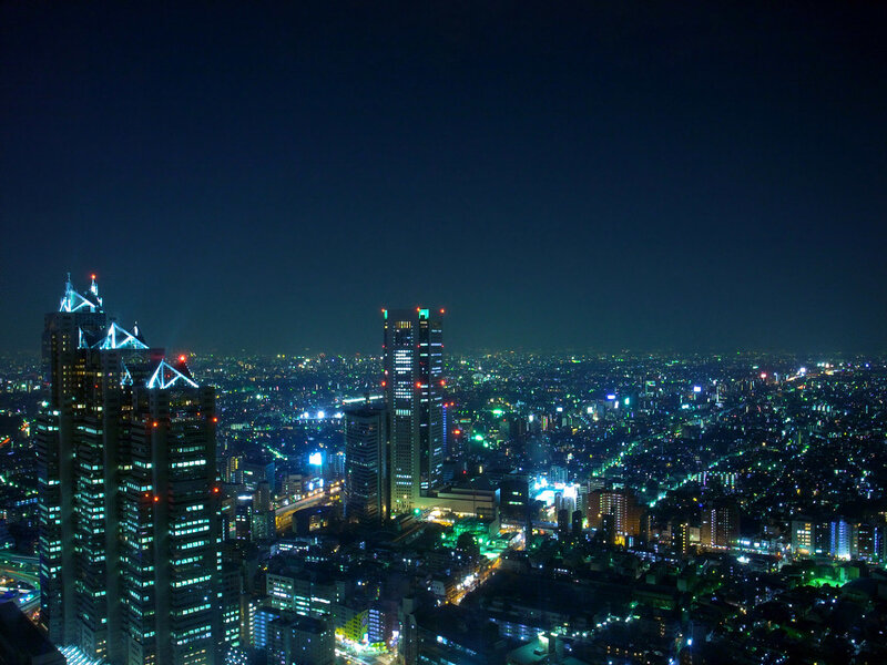 Nighttime City Skyline — Black, Dark, Night, Photograph, Skyscrapers, Lights, Streets