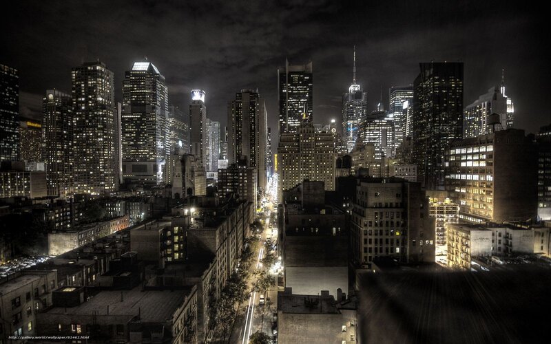 Nighttime City Skyline — Black, Dark, Night, Photograph