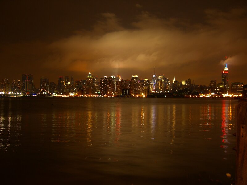 Nighttime City Skyline — Black, Dramatic, Night, Photograph, Buildings, River
