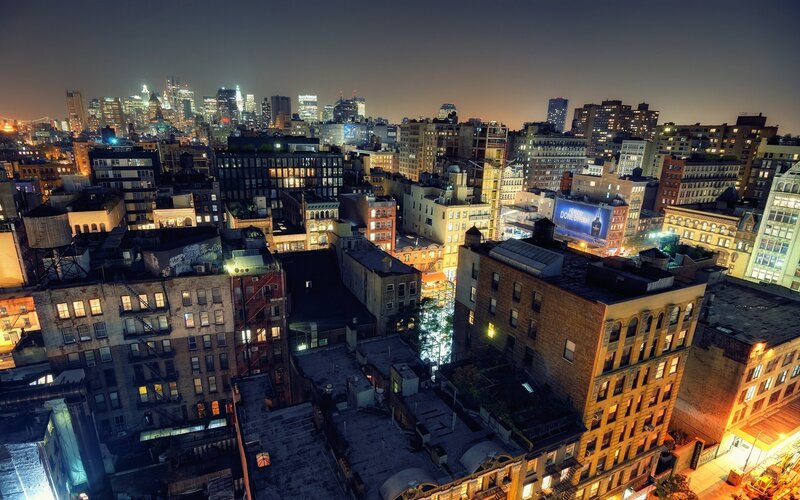 Nighttime City Skyline — Black, Dramatic, Night, Photograph, Buildings, Skyscraper