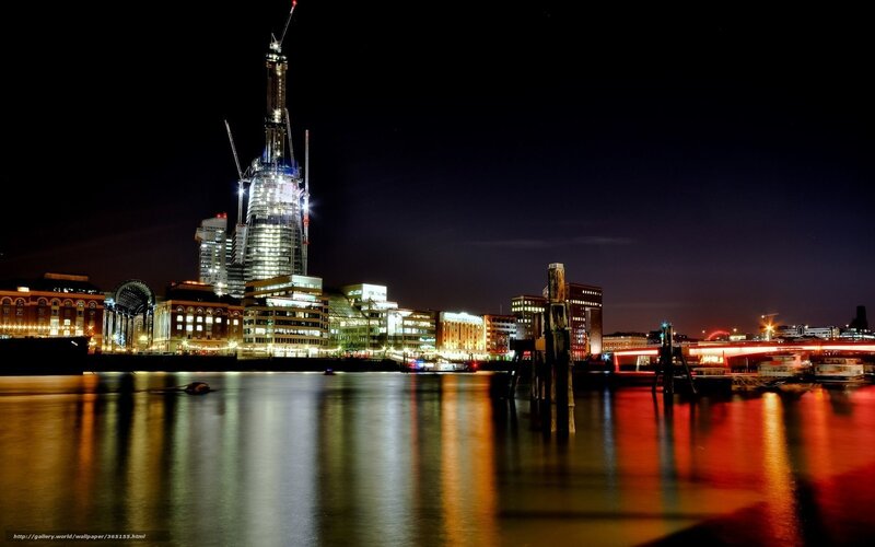 Nighttime City Skyline — Black, Dramatic, Night, Photograph, River