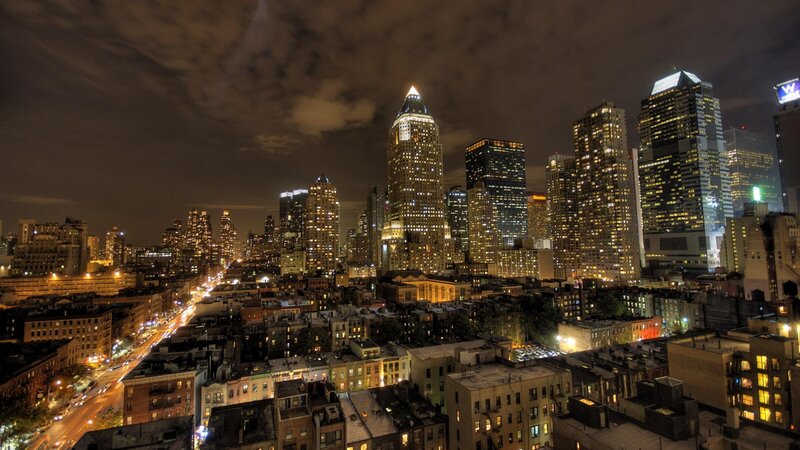 Nighttime City Skyline — Black, Dramatic, Night, Photograph, Skyscrapers, Buildings