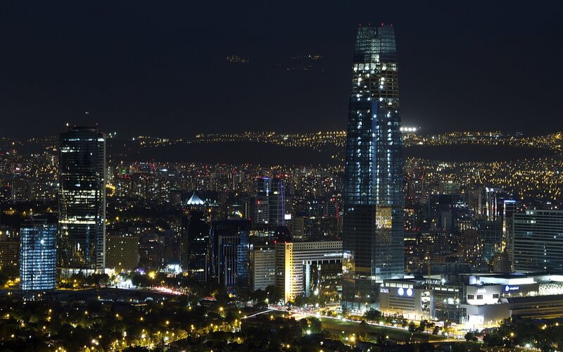 Nighttime City Skyline — Black, Dramatic, Night, Photograph, Skyscrapers, Lights, Hills