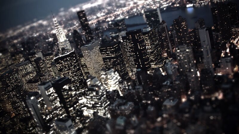 Nighttime City Skyline — Black, Dramatic, Night, Photograph, Skyscrapers, Lights, River, White