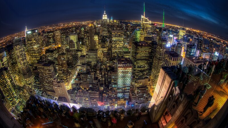 Nighttime City Skyline — Black, Dramatic, Night, Photograph, Skyscrapers, People