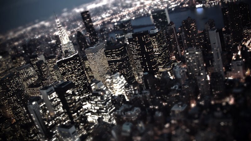 Nighttime City Skyline — Black, Dramatic, Night, Photograph, Skyscrapers, River, Lights, White