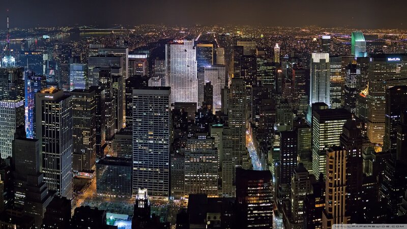 Nighttime City Skyline — Black, Dramatic, Night, Photograph, Skyscrapers, Streets, Bridge