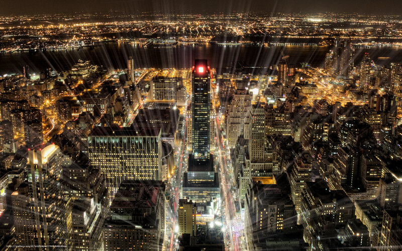 Nighttime City Skyline — Black, Dramatic, Night, Photograph, Skyscrapers, Streets, River