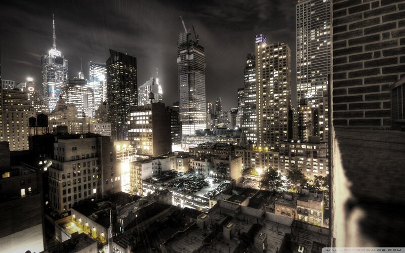 Nighttime City Skyline — Black, Dramatic, Night, Photograph, Skyscrapers