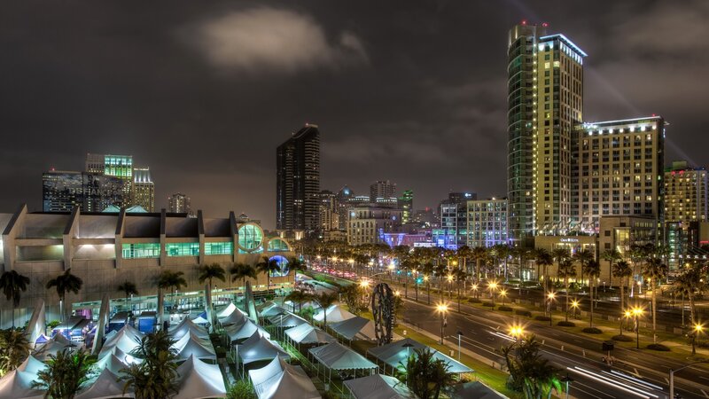 Nighttime City Skyline — Black, Dramatic, Night, Photograph, Tents