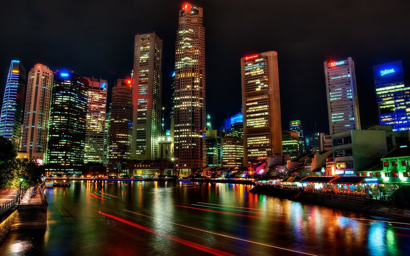 Nighttime City Skyline — Black, Dramatic, Night, Photograph