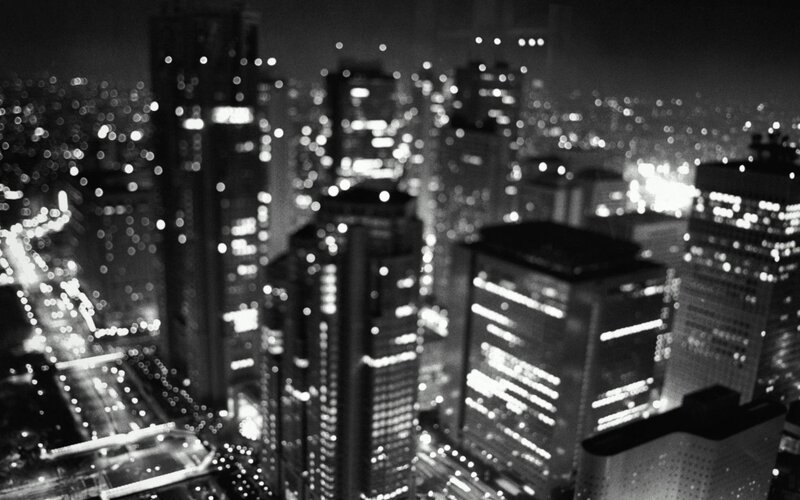Nighttime City Skyline — Black, Lights