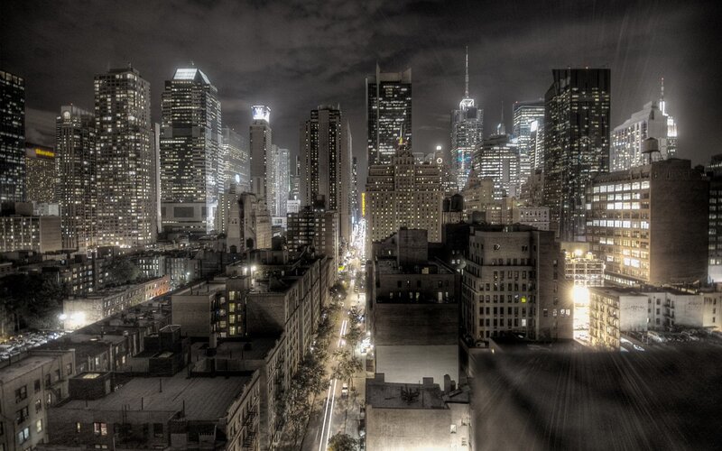 Nighttime City Skyline — Black, Skyscrapers