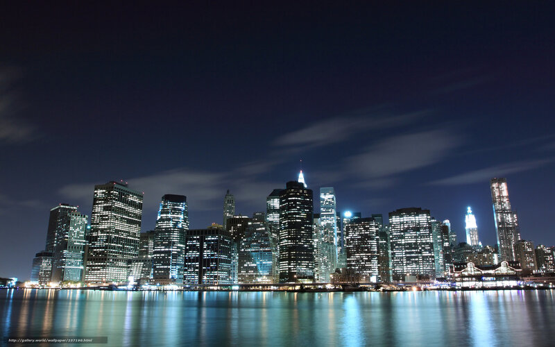 Nighttime City Skyline — Blue, Calm, Night, Photograph, Skyscrapers