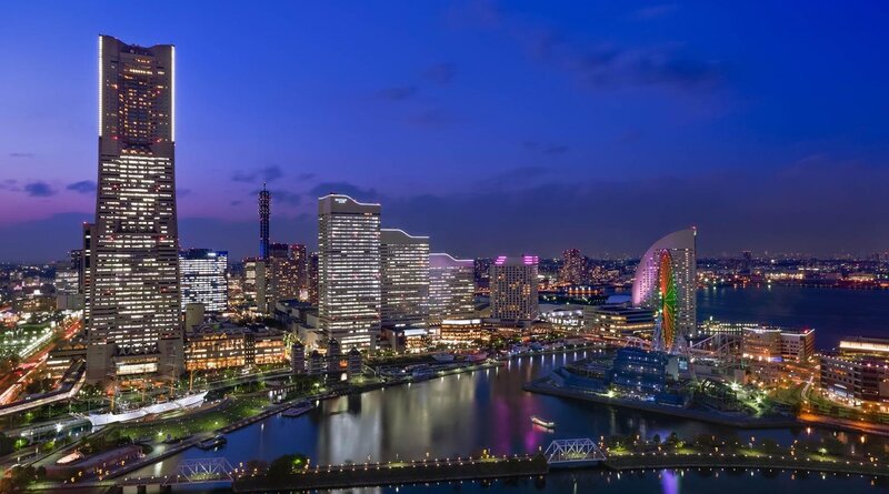 Nighttime City Skyline — Blue, Calm, Night, Photograph