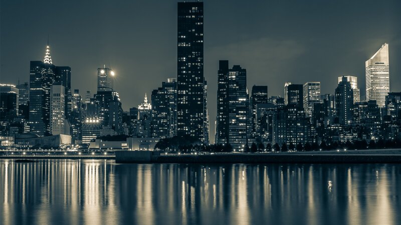 Nighttime City Skyline — Blue, Calm, Night