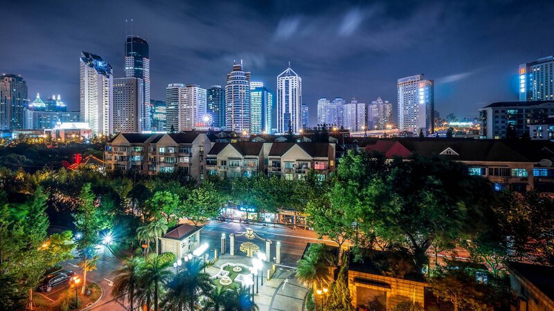 Nighttime City Skyline — Blue, Calm