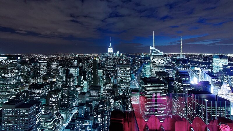 Nighttime City Skyline — Blue, Clouds