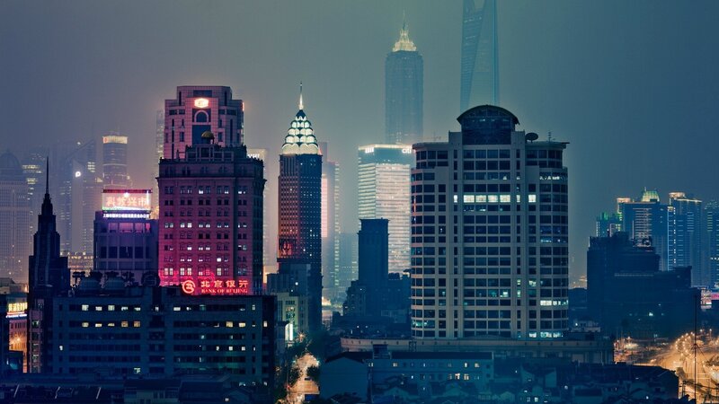 Nighttime City Skyline — Blue, Dark