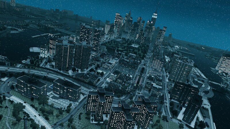 Nighttime City Skyline — Blue, Dark, Urban