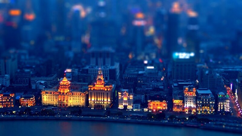 Nighttime City Skyline — Blue, Dramatic, Night, Photograph, Buildings