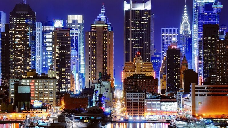 Nighttime City Skyline — Blue, Dramatic, Night, Photograph, Skyscrapers