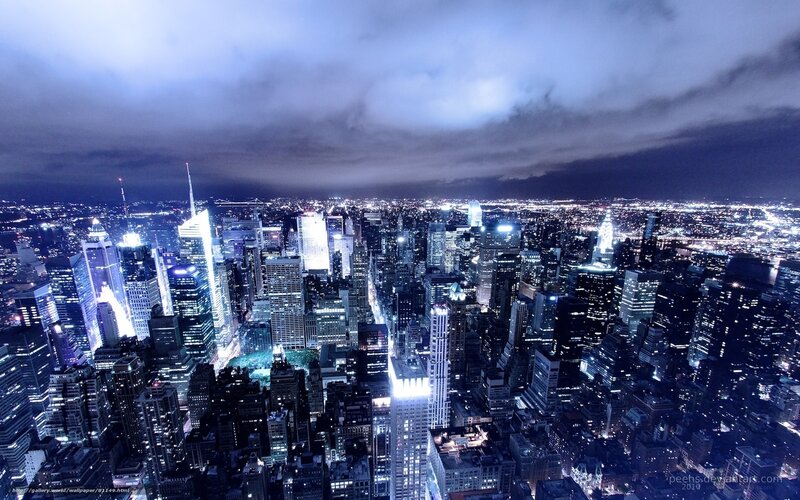 Nighttime City Skyline — Blue, Dramatic, Night